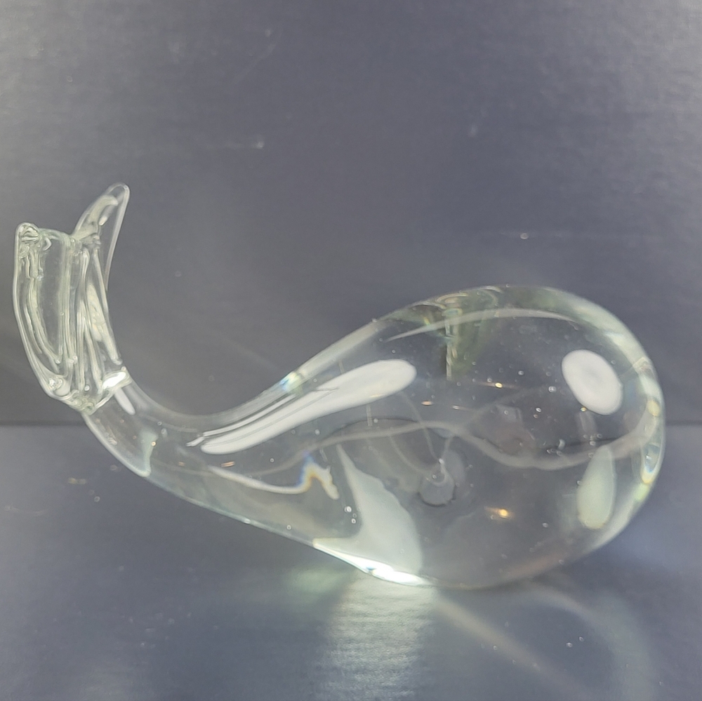 Vintage Early Glass Whale Figurine Paperweight Clearcglass